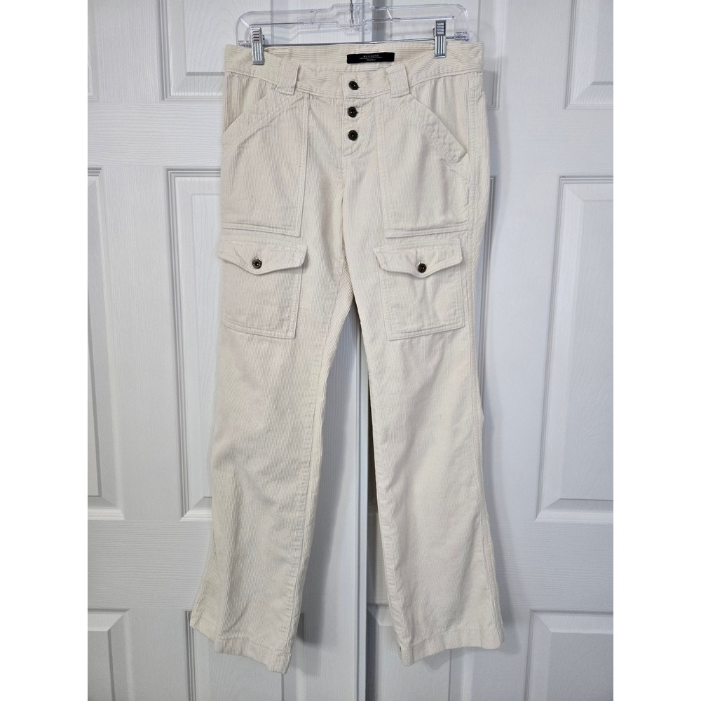 Weekend Max Mara Cream Corduroy Cargo Pants Button Fly Straight Leg Utility 8
